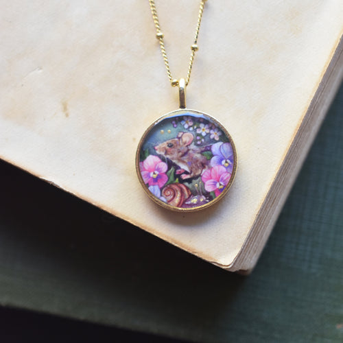 A Mouse in the Pansies Necklace