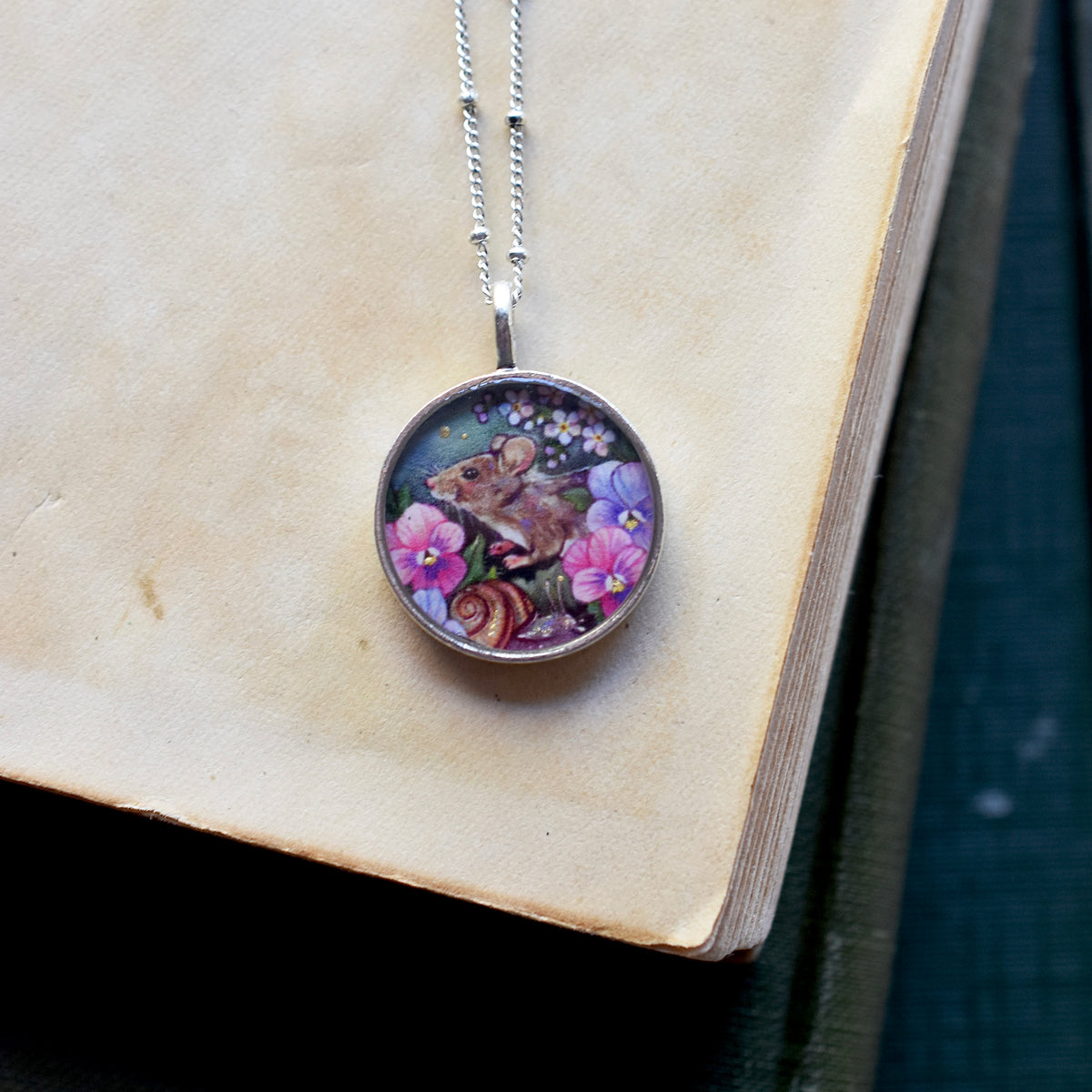 A Mouse in the Pansies Necklace