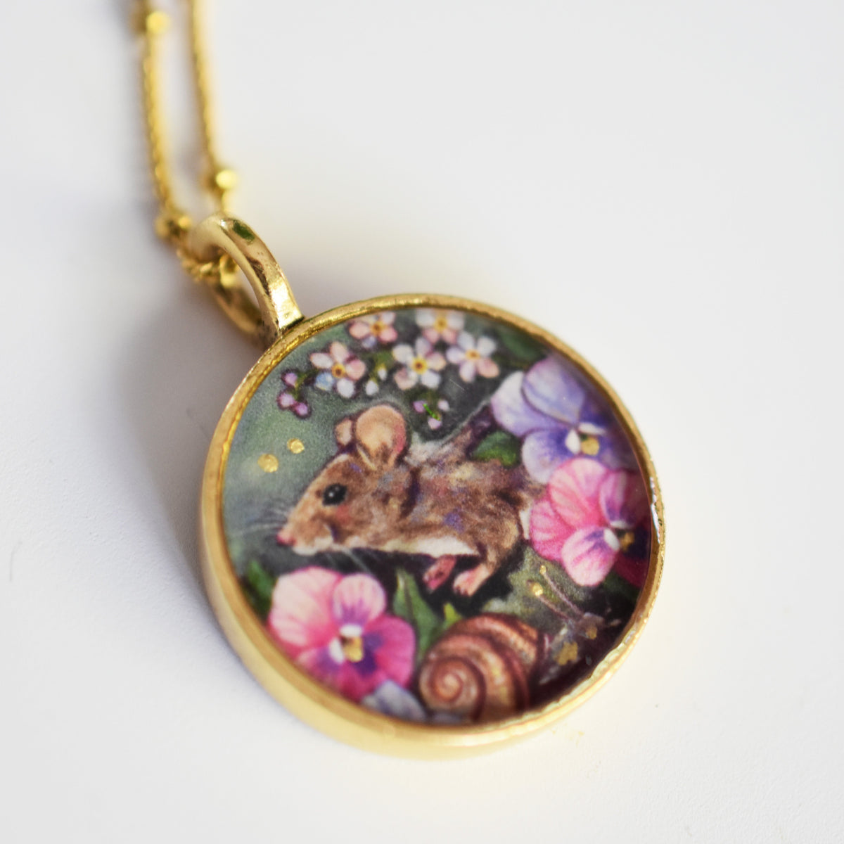 A Mouse in the Pansies Necklace